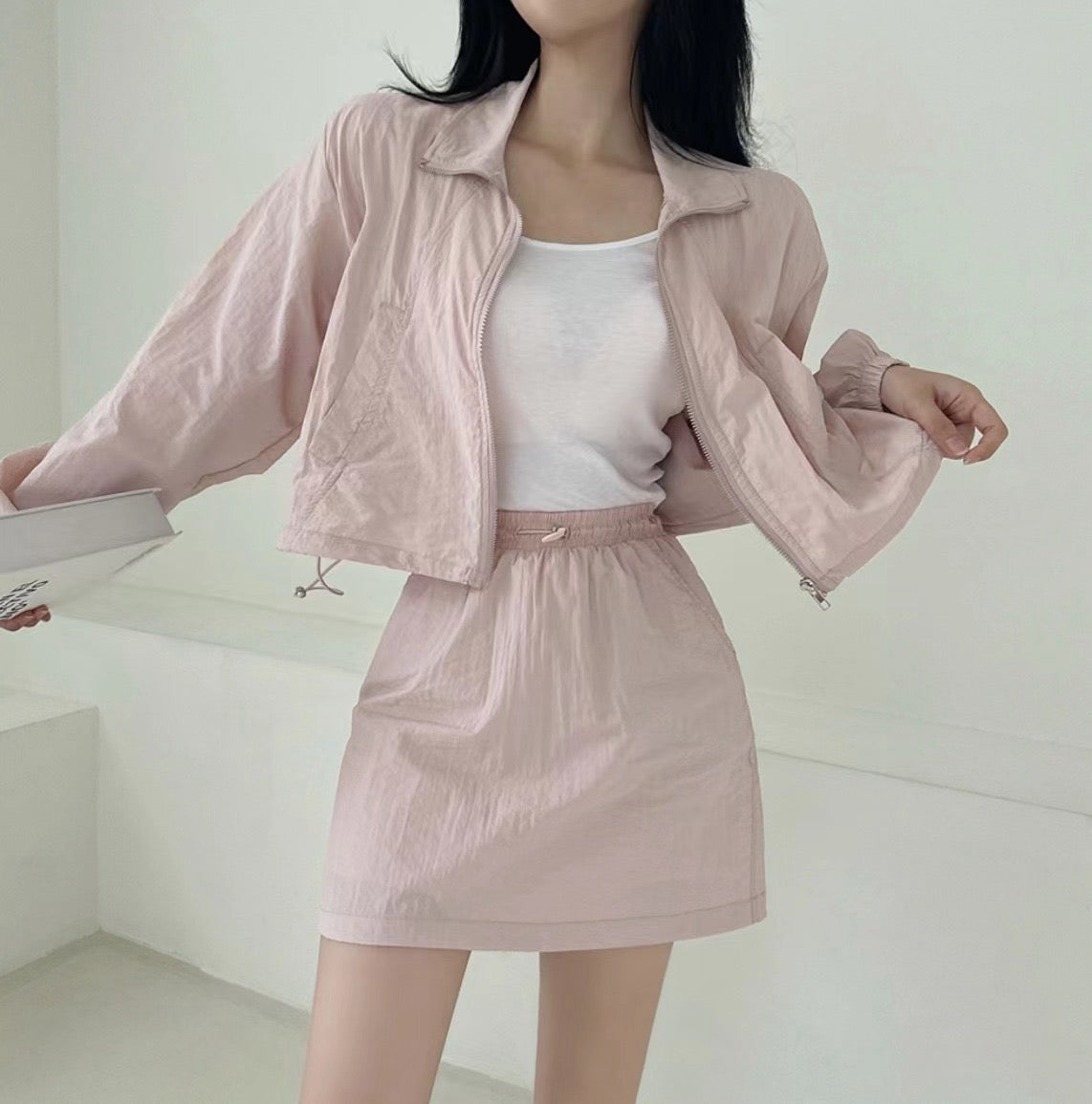 Casual Turn-down Collar Long Sleeve Jacket + High Waist Skirt Set