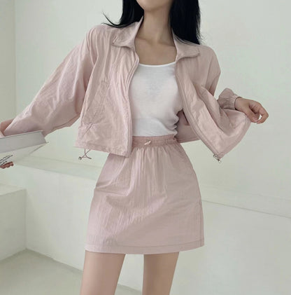 Casual Turn-down Collar Long Sleeve Jacket + High Waist Skirt Set