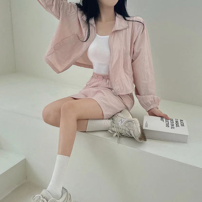 Casual Turn-down Collar Long Sleeve Jacket + High Waist Skirt Set