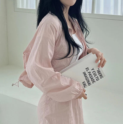 Casual Turn-down Collar Long Sleeve Jacket + High Waist Skirt Set