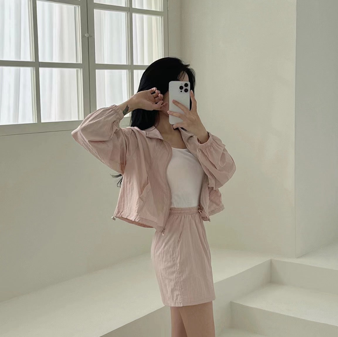 Casual Turn-down Collar Long Sleeve Jacket + High Waist Skirt Set