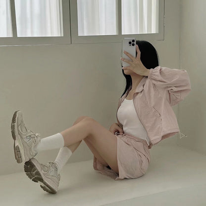 Casual Turn-down Collar Long Sleeve Jacket + High Waist Skirt Set