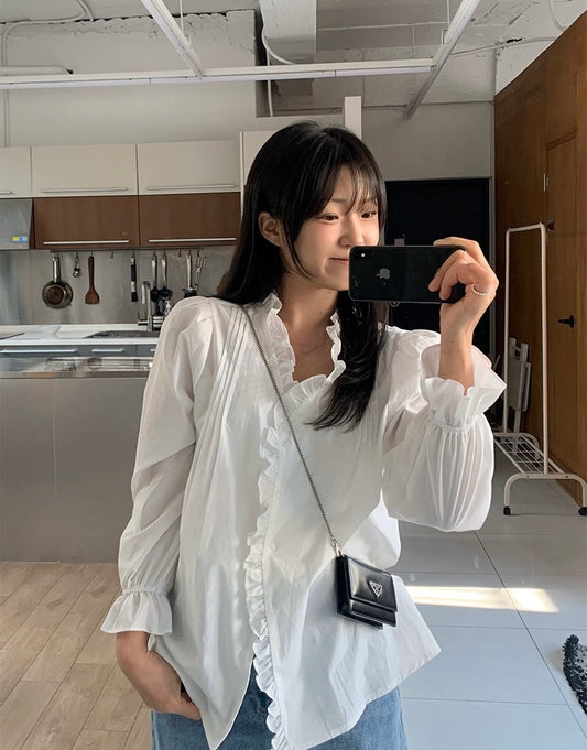 Pleated Ruffle Blouse