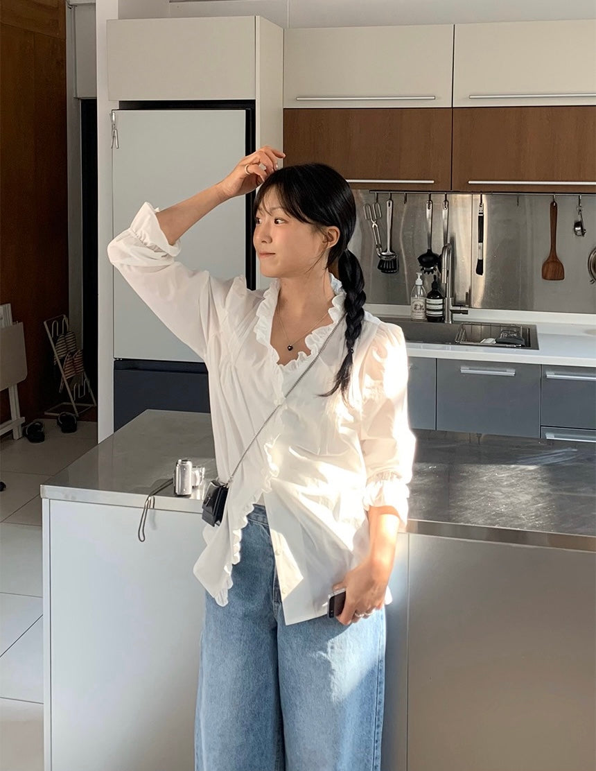 プリーツフリルブラウス