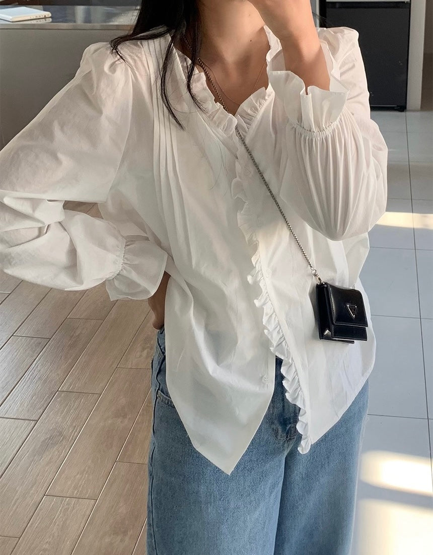 プリーツフリルブラウス