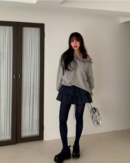 フェイクレイヤードケーキスカートパンツ