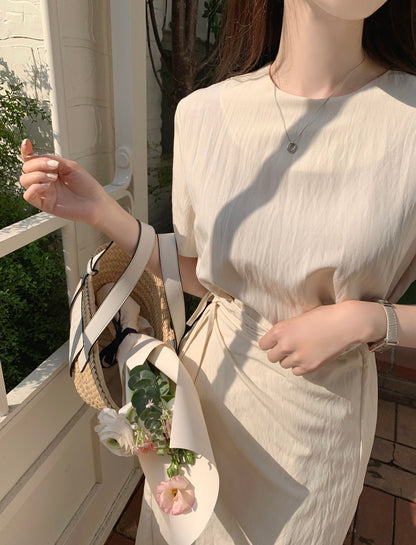 Round Neck Slim Fit Tie Waist Dress