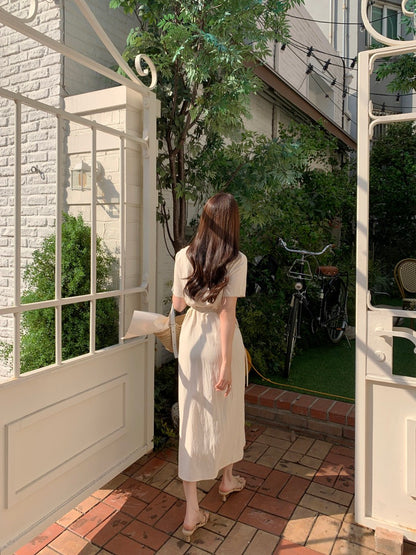 Round Neck Slim Fit Tie Waist Dress