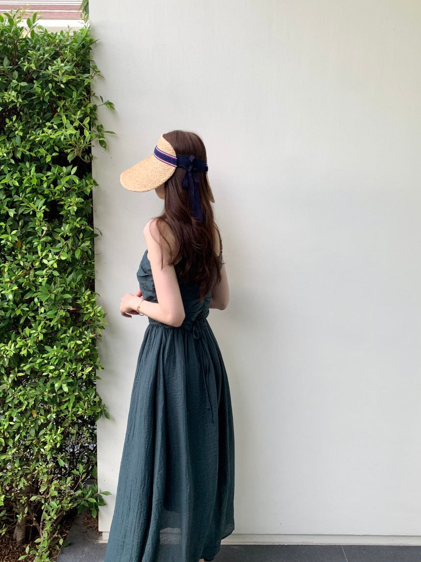 溫柔褶皺抹胸吊帶裙