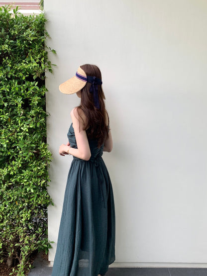 溫柔褶皺抹胸吊帶裙