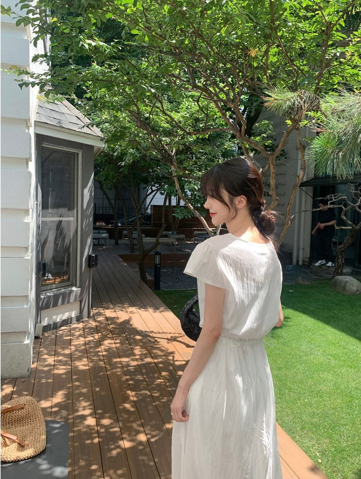 V領抽繩褶皺連身裙