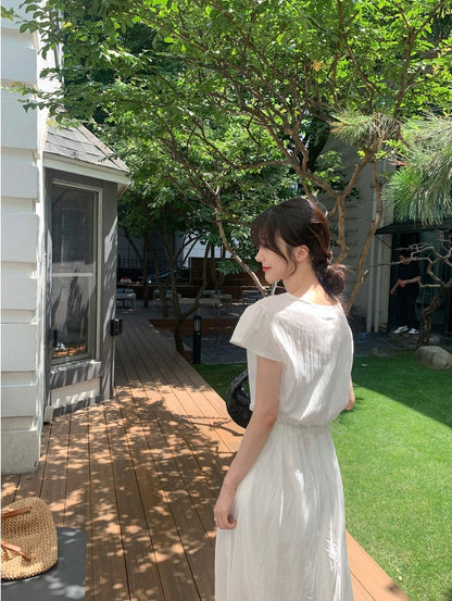 V領抽繩褶皺連身裙