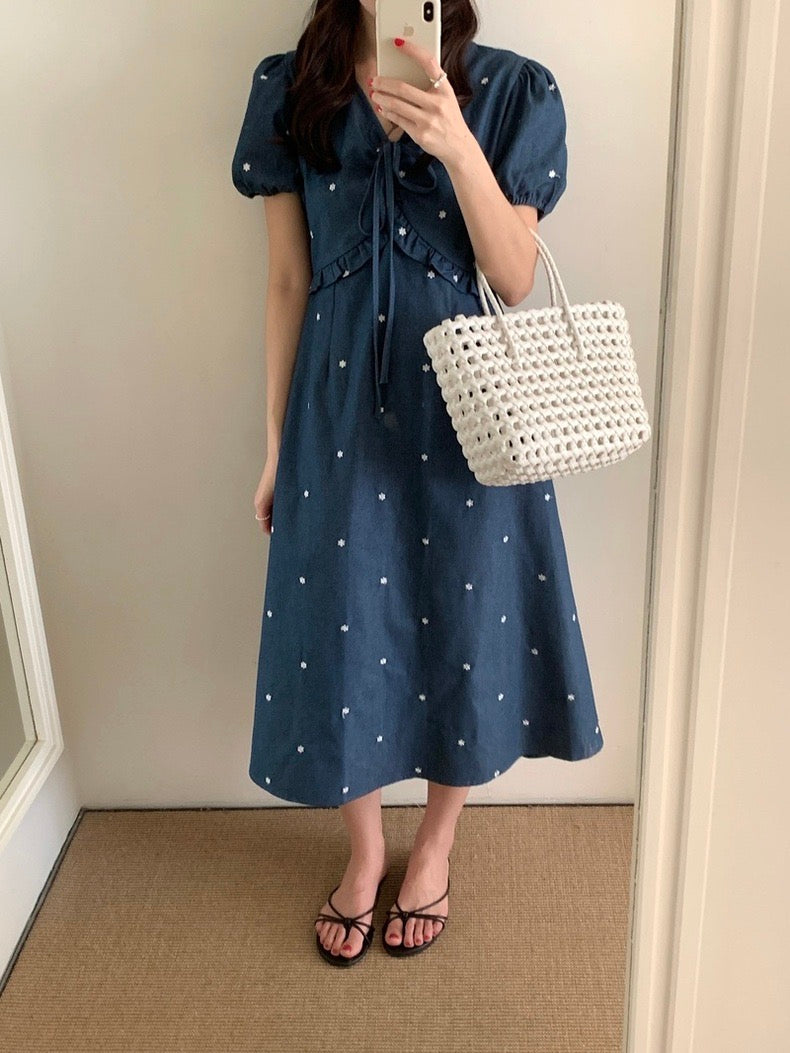 重工刺繡牛仔連身裙