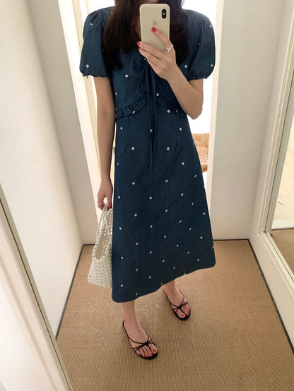 重工刺繡牛仔連身裙