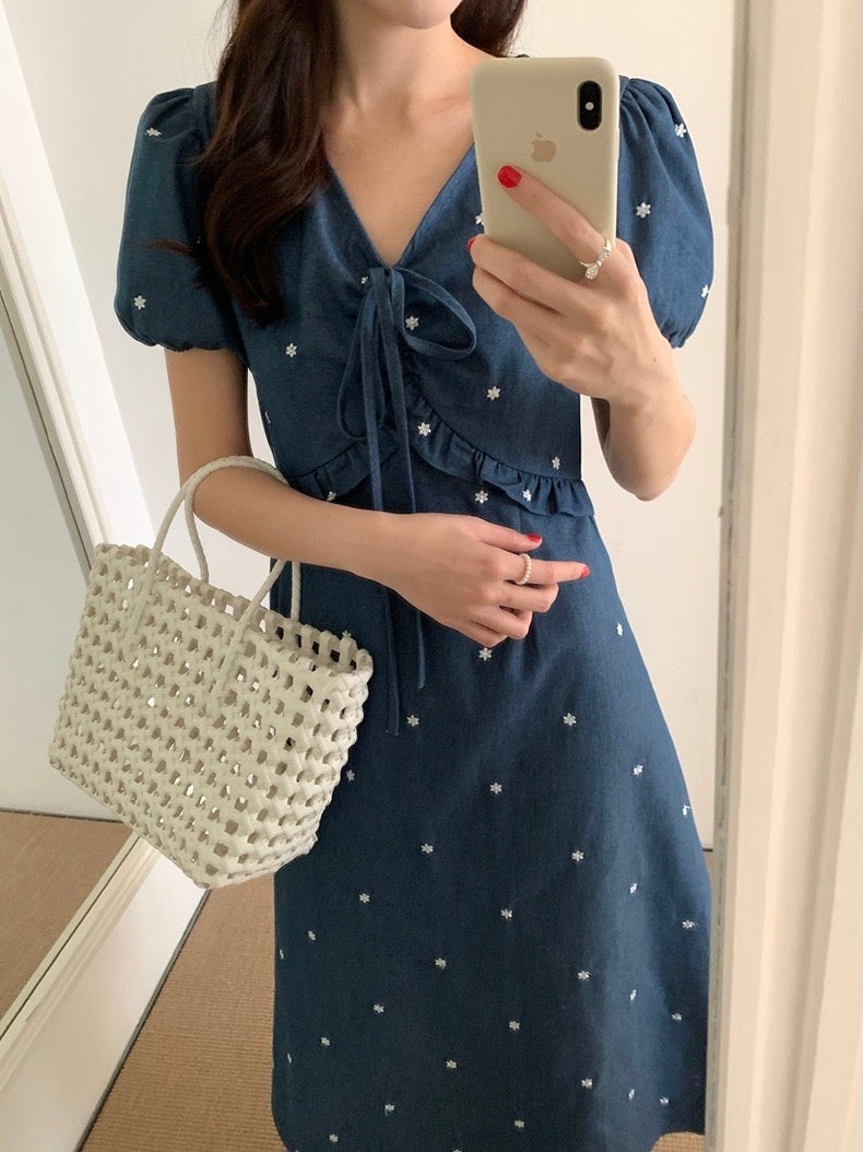 重工刺繡牛仔連身裙