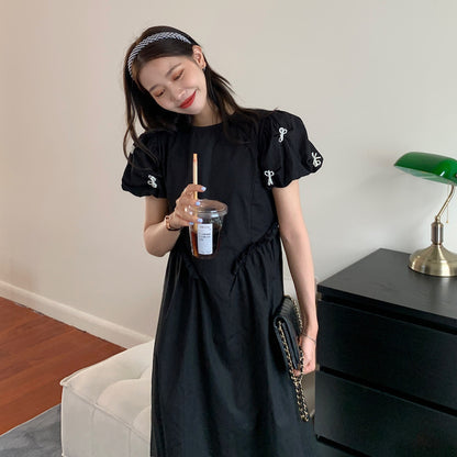 Pearl Bow Ruched Waist Dress