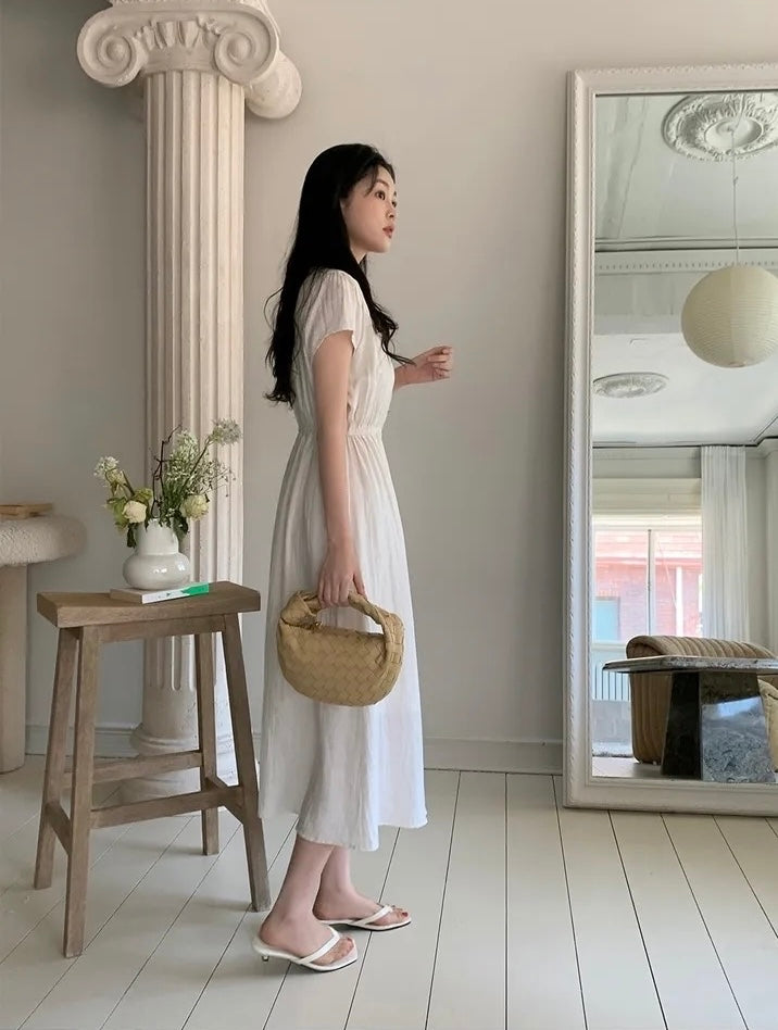 圓領金屬單排扣收腰連身裙