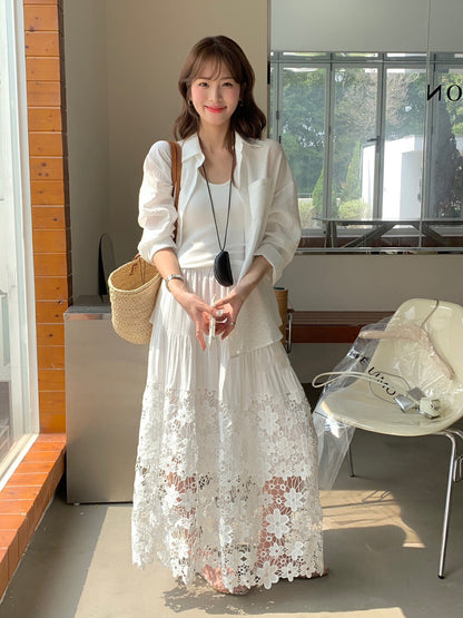 重工鏤空刺繡A字半身裙