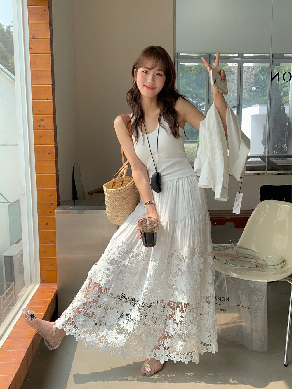 重工鏤空刺繡A字半身裙