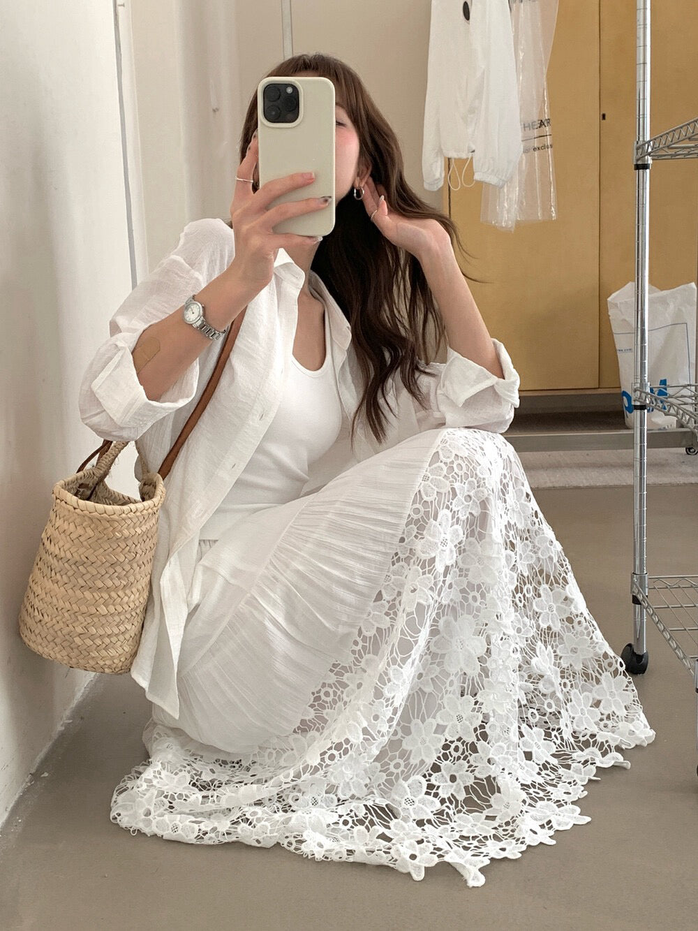 重工鏤空刺繡A字半身裙