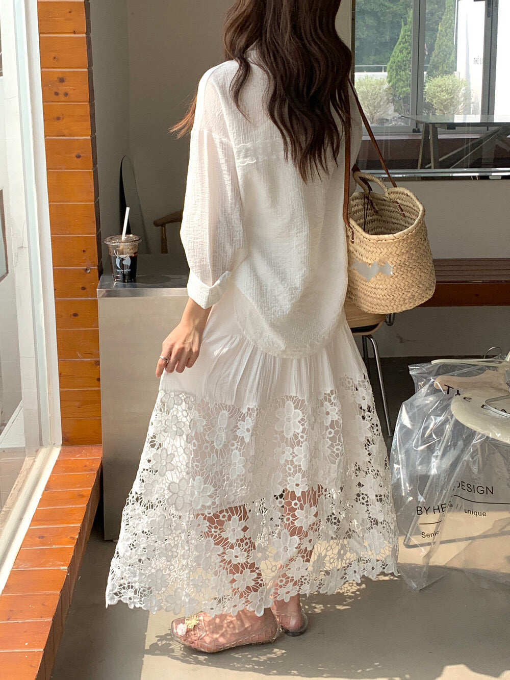 重工鏤空刺繡A字半身裙