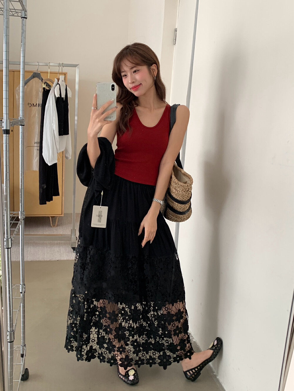 重工鏤空刺繡A字半身裙