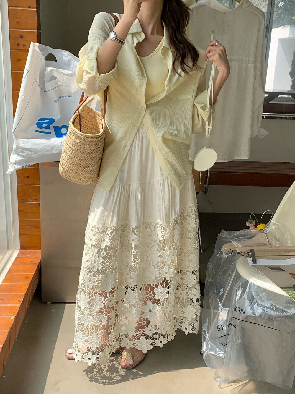 重工鏤空刺繡A字半身裙