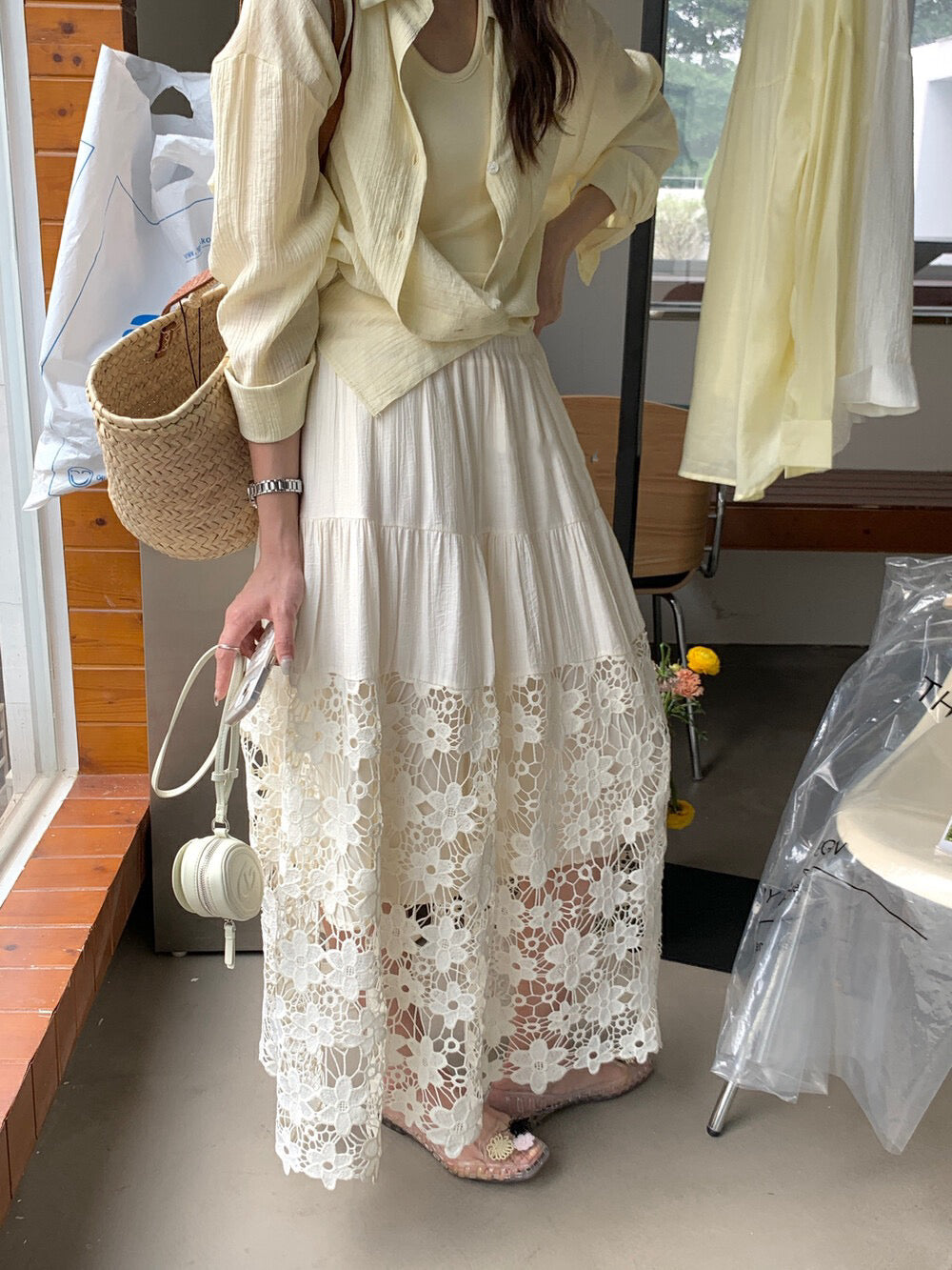 重工鏤空刺繡A字半身裙