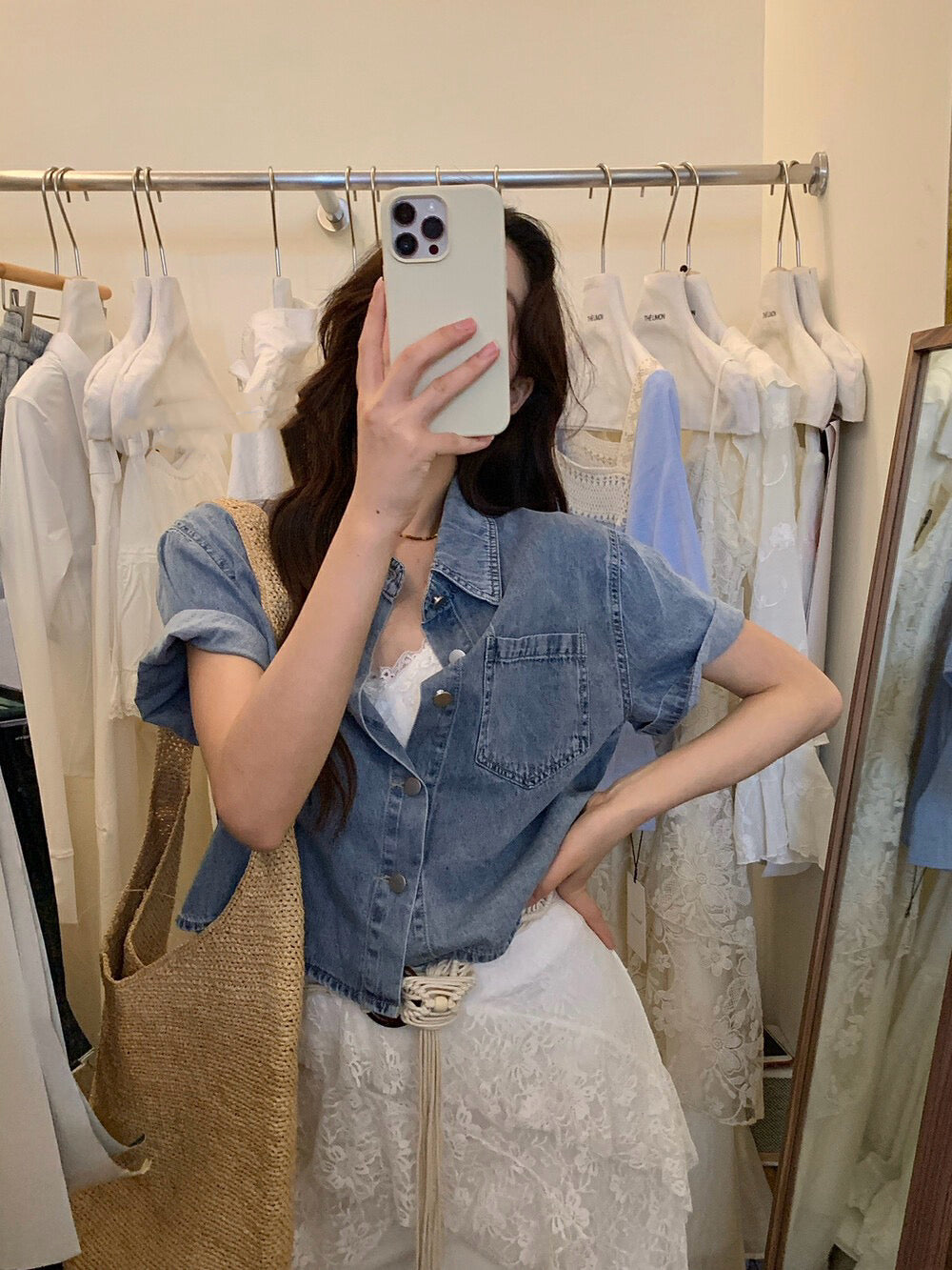 Versatile Slimming Short-Sleeve Denim Jacket