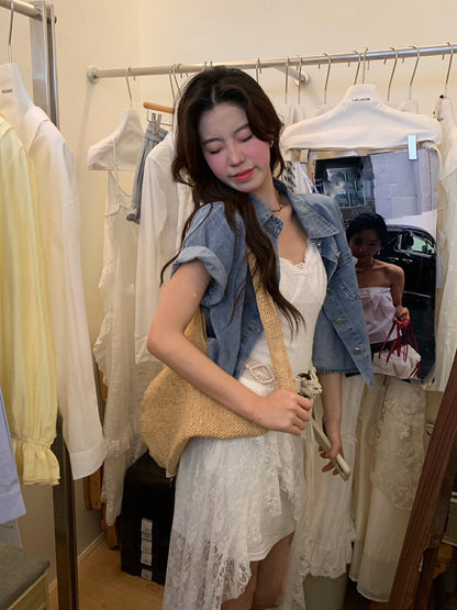 Versatile Slimming Short-Sleeve Denim Jacket