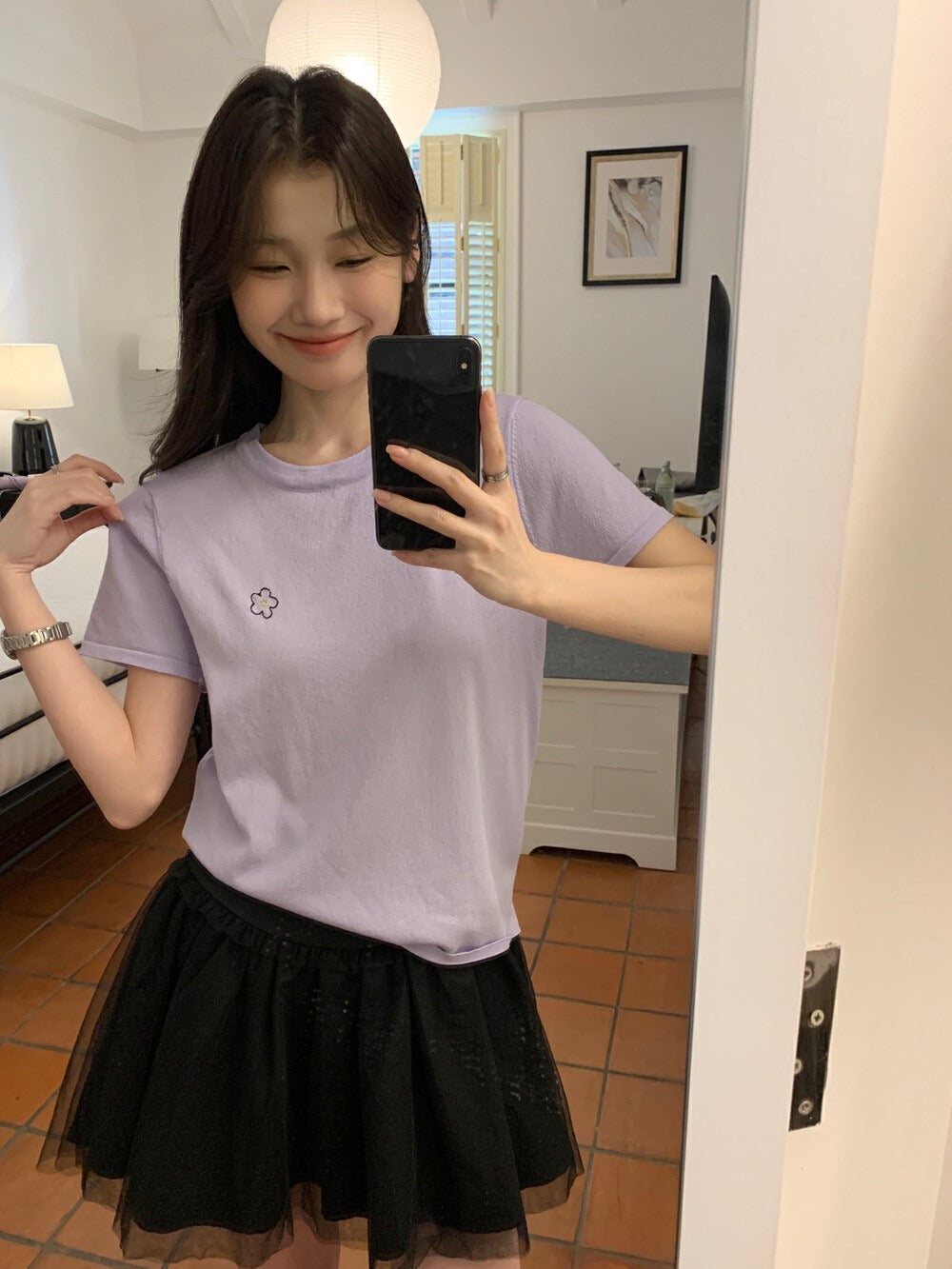 刺繡小花針織top