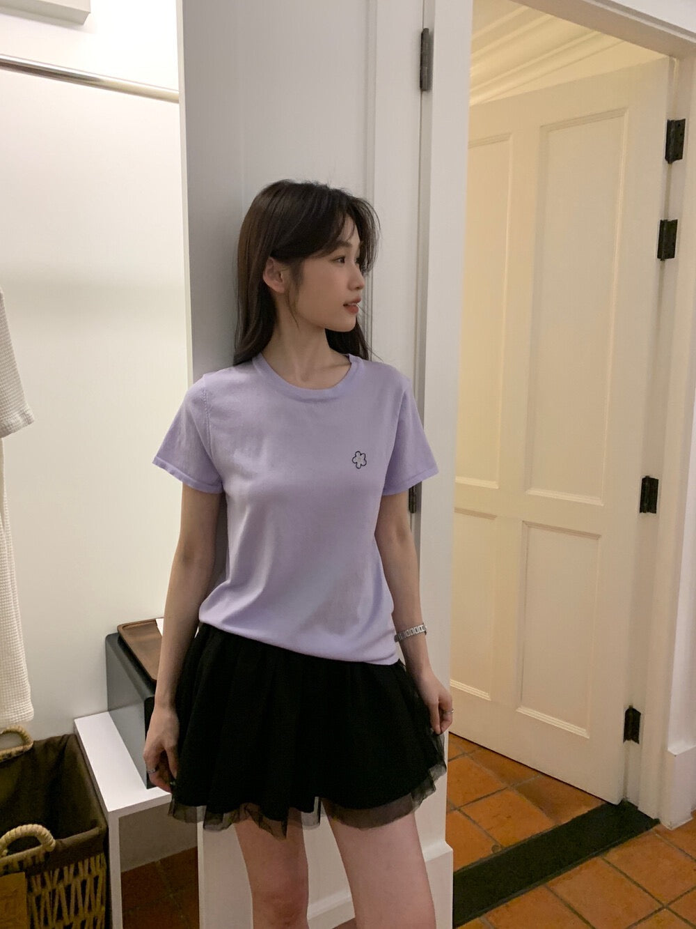 刺繡小花針織top