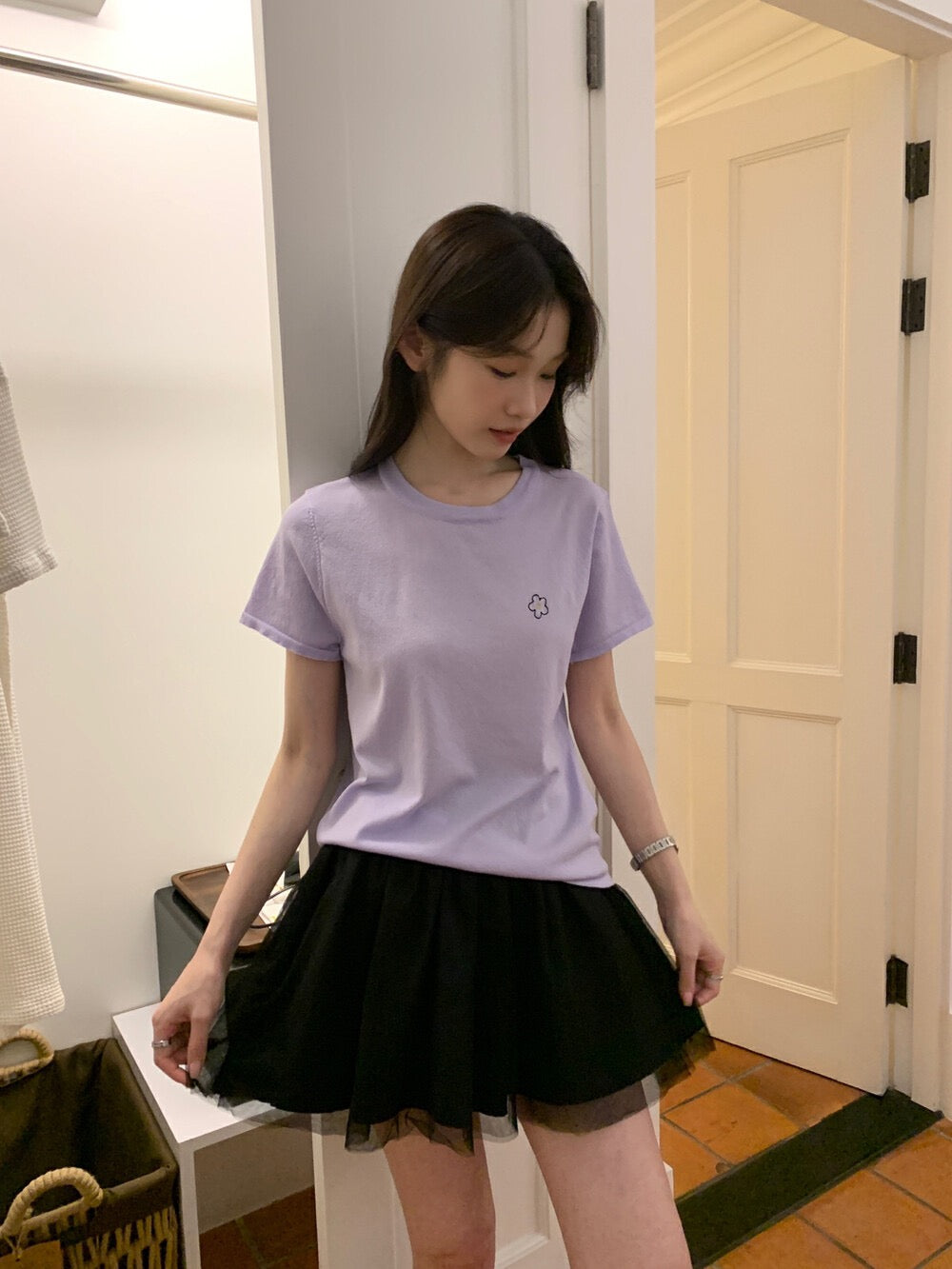 刺繡小花針織top