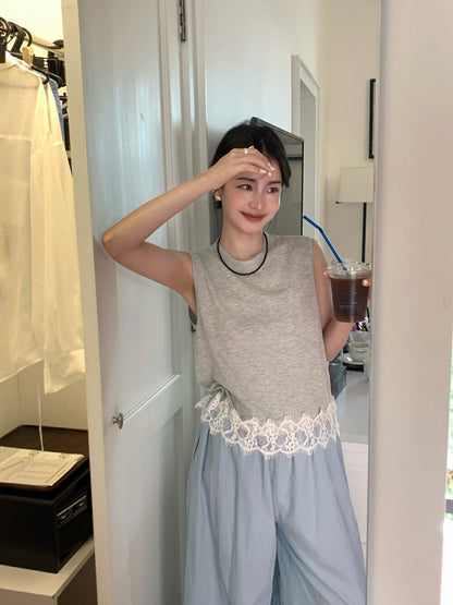 Lace Trim Hem Knitted Vest