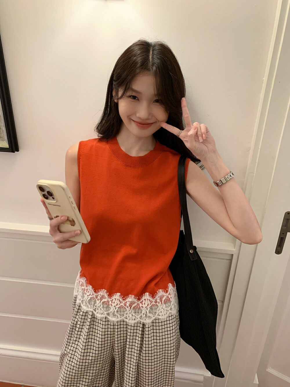 Lace Trim Hem Knitted Vest