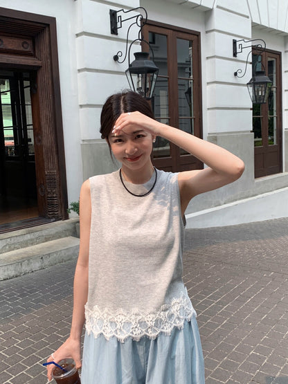 Lace Trim Hem Knitted Vest
