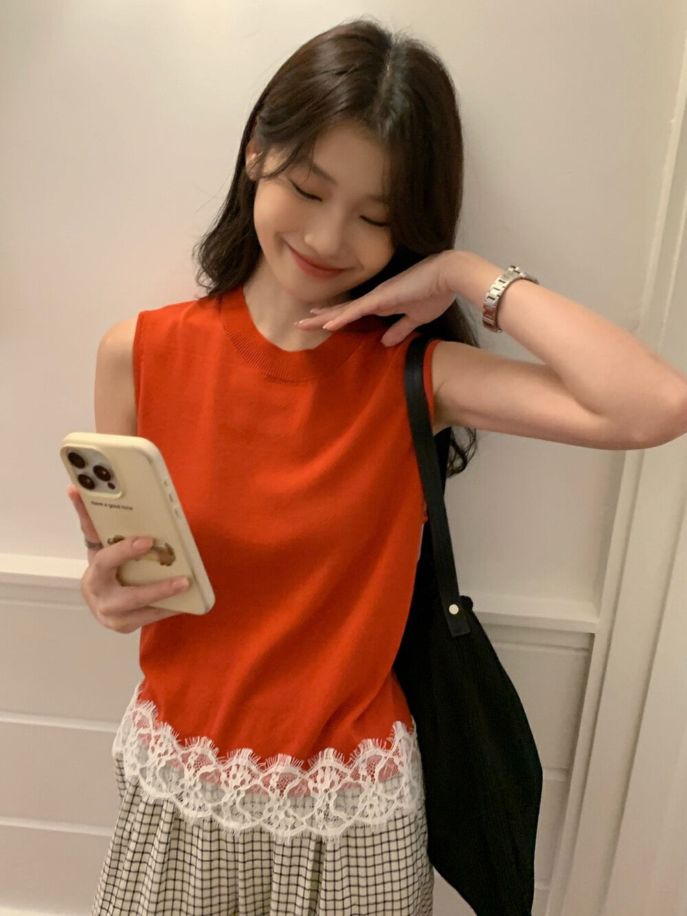 Lace Trim Hem Knitted Vest