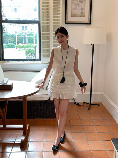 Lace Trim Hem Knitted Vest