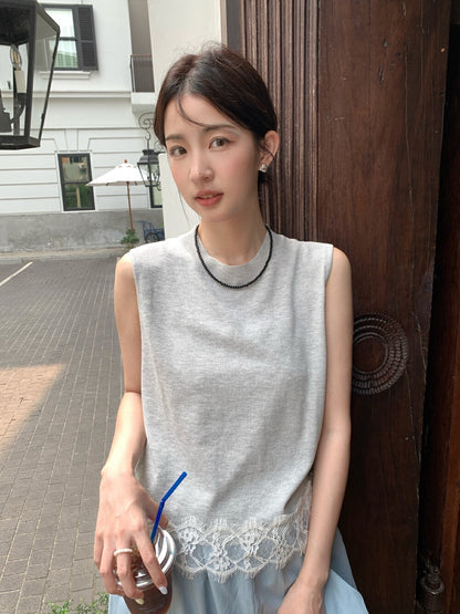Lace Trim Hem Knitted Vest