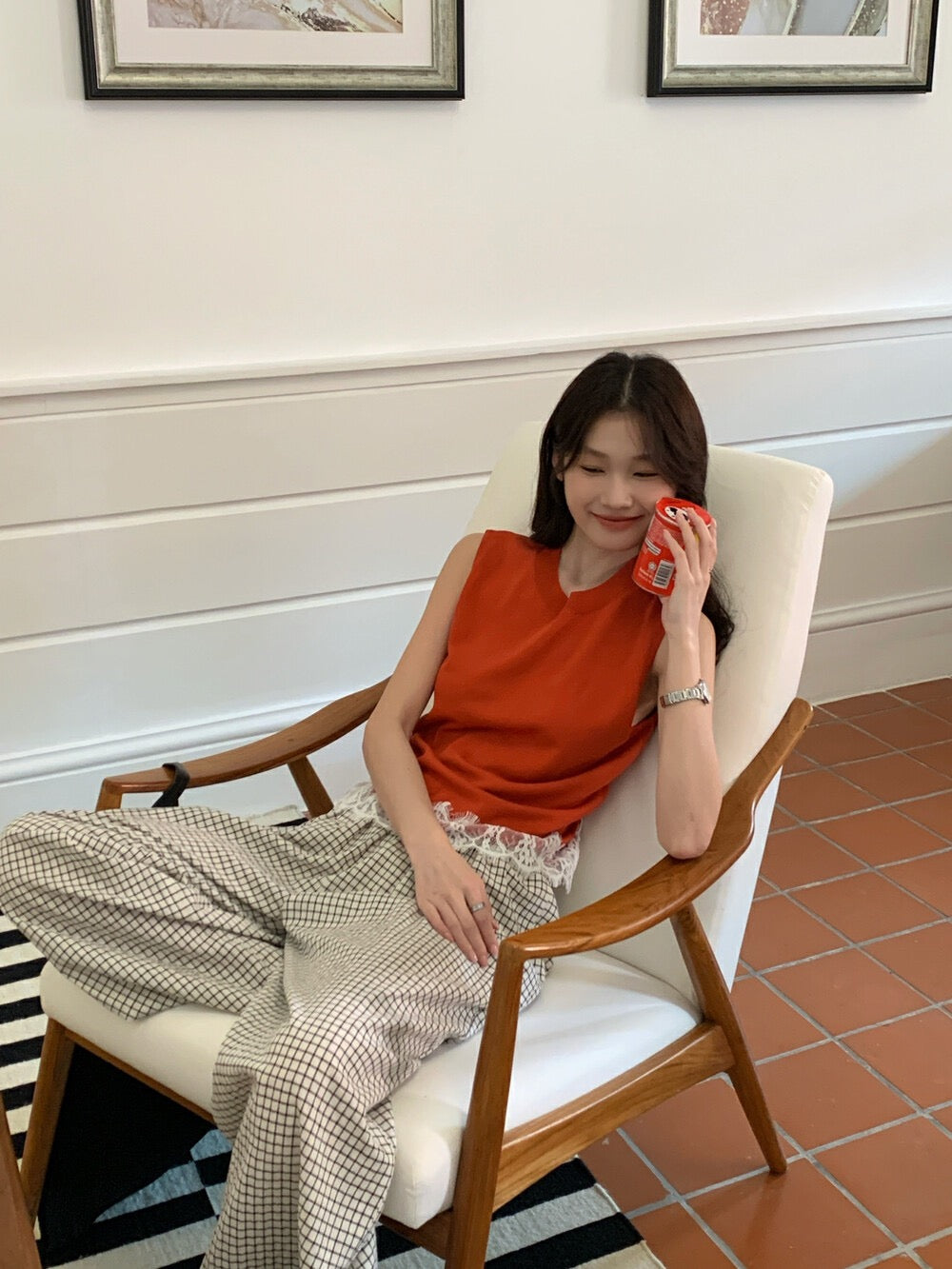 Lace Trim Hem Knitted Vest