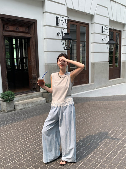 Lace Trim Hem Knitted Vest