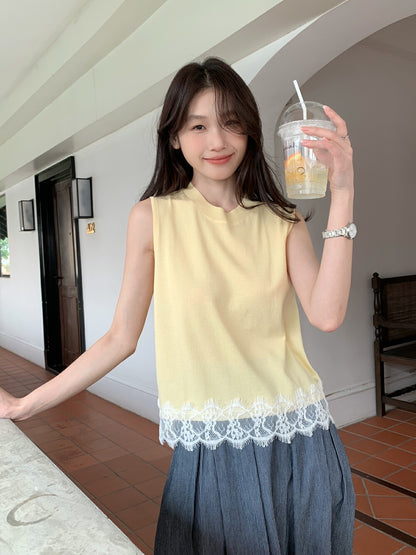 Lace Trim Hem Knitted Vest