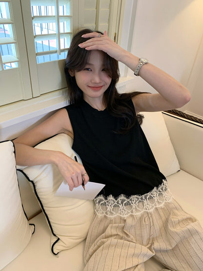 Lace Trim Hem Knitted Vest