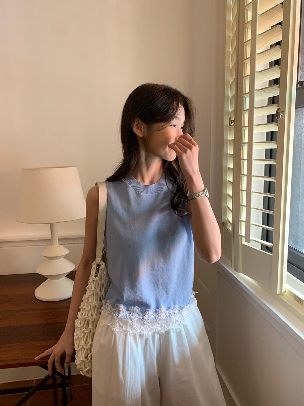 Lace Trim Hem Knitted Vest