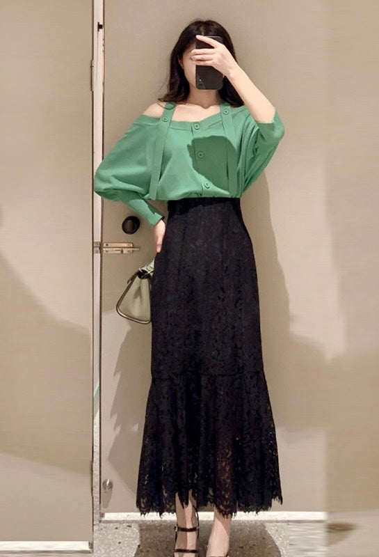 高腰蕾絲魚尾裙