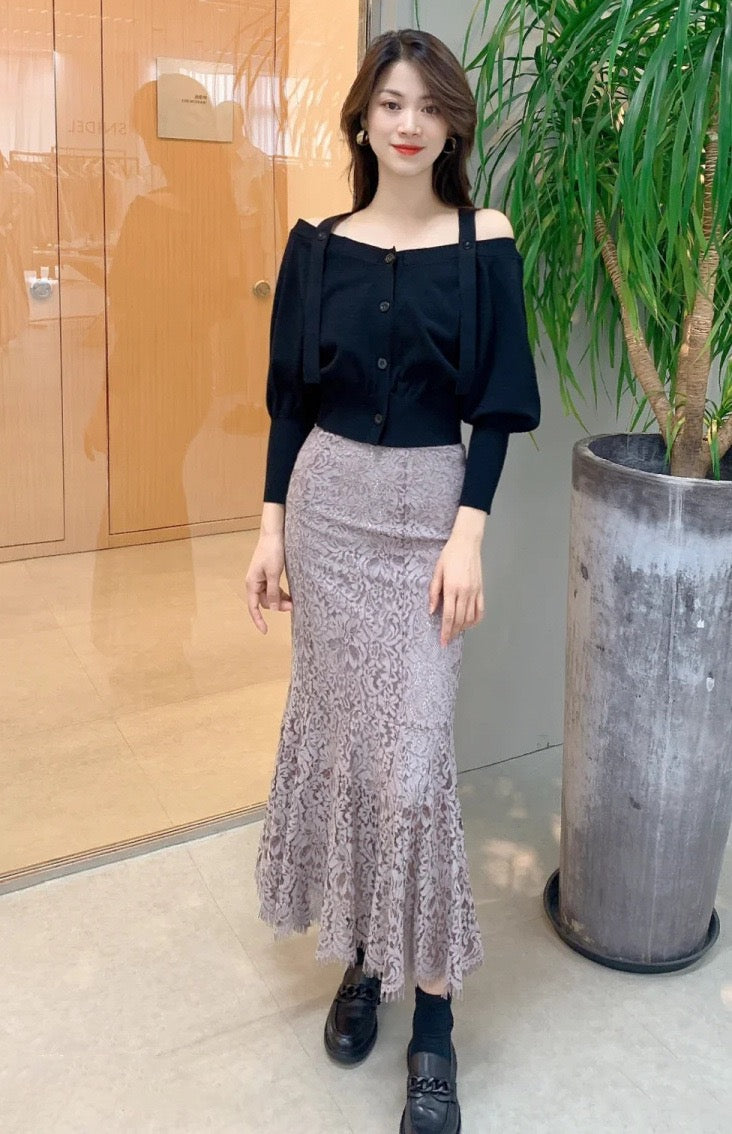 高腰蕾絲魚尾裙