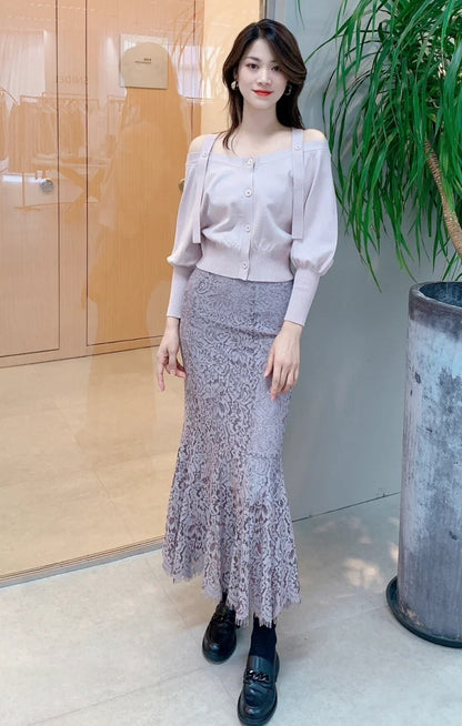 高腰蕾絲魚尾裙