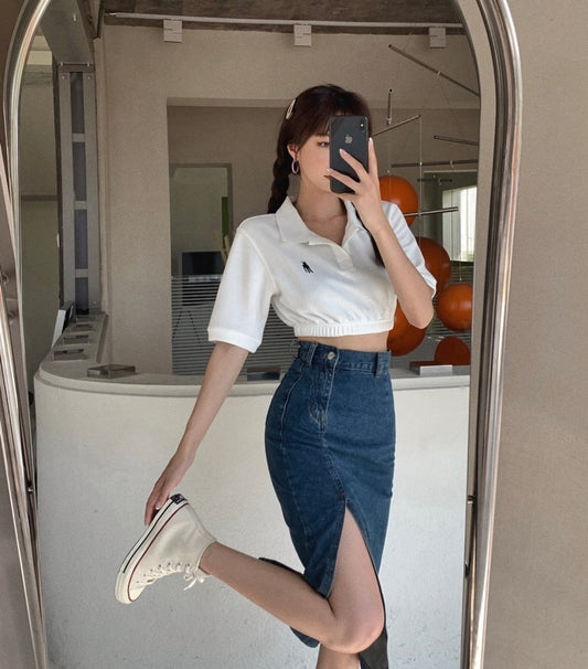 高腰修身開衩包臀裙