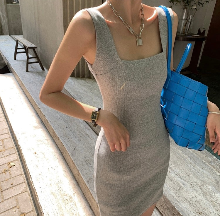 方領修身背心裙