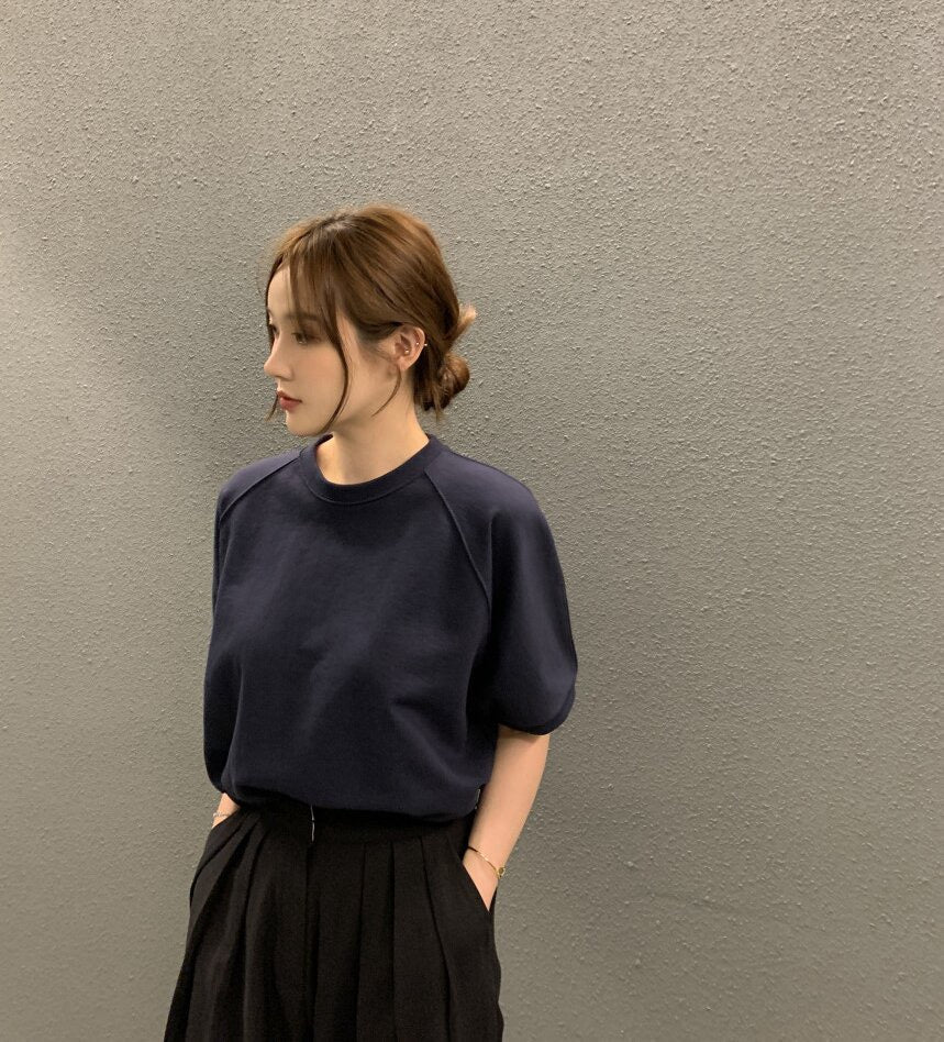 crew neck short-sleeve sweatshirt